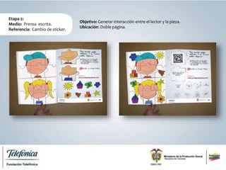 Etapa 2:
Medio: Prensa escrita.
Referencia: Cambio de sticker.
Objetivo: Generar interacción entre el lector y la pieza.
Ubicación: Doble página.
 