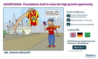 - Foundations built to seize the high growth opportunity

                                              Points of difference
                                                    Product differentiation
                                                   beyond connectivity

                                               Market strength - Consumer
                                               Service provisioning capability
                                               Leading OBs




                                               2015 Revenue target Financial
                                               Services + Advertising*

                                                            €Bn 0.8-1.1
                                               *According to guidance criteria

MR. SHAUN GREGORY
                                1
 