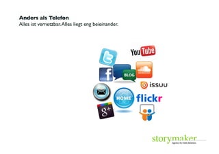 Anders als Telefon	

Alles ist vernetzbar. Alles liegt eng beieinander. 	





                                                 	




                                                         Foto: Promo	

 