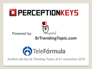 TeleFórmula
Análisis del día de Trending Topics al 01 noviembre 2016
Powered by:
SrTrendingTopic.com
 