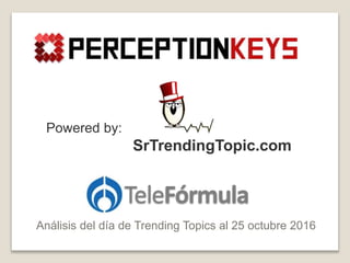 TeleFórmula
Análisis del día de Trending Topics al 25 octubre 2016
Powered by:
SrTrendingTopic.com
 