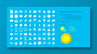 SlidesCarnival icons are editable shapes.
This means that you can:
● Resize them without losing quality.
● Change fill col...