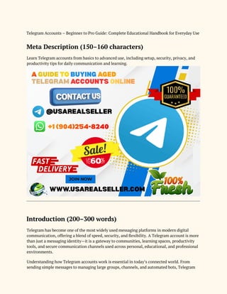 Telegram Accounts – Beginner to Pro Guide_ Complete Educational .docx