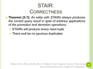 42ECSECS – S0SEECS0EECHashTableECSEE.Course STAIRS.Name STAIRHashTableSE.Name STAIRHashTableUNIONEddySEOutputCEHashTableCMost of the data isprocessed using thecorrect planC.Course STAIRAdapted from AmolDeshpande