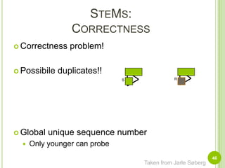 Eddies Join with SteMs45TRSeddyRTSMore adaptivityEddy knows half-joinDifferent access methodIndex accessScan accessSimulate several joinOn overloading?Hash join (fast!!)Index join (mem limit)Join familty?Hash join (equi-join)B-tree join (<, <=, >)Parametrica query can be tought as a joinAdapted from Jarle Søberg