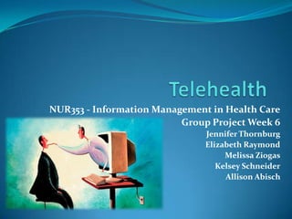 NUR353 - Information Management in Health Care
                          Group Project Week 6
                               Jennifer Thornburg
                               Elizabeth Raymond
                                    Melissa Ziogas
                                  Kelsey Schneider
                                    Allison Abisch
 