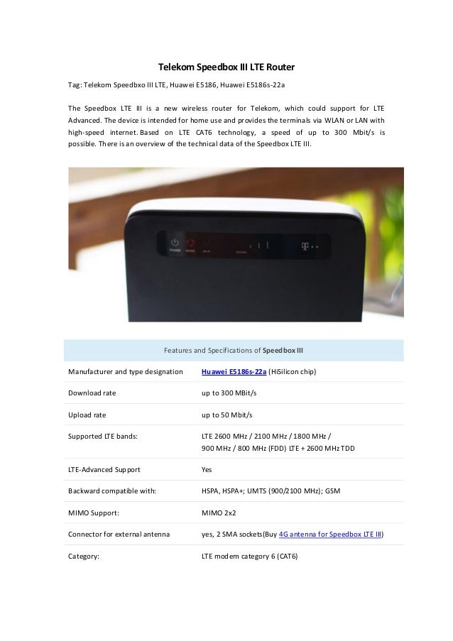 Telekom Speedbox III LTE Router Huawei E5186