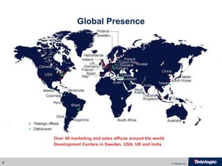 Global Presence Over 40 marketing and sales offices around the world Development Centers in Sweden, USA, UK and India 