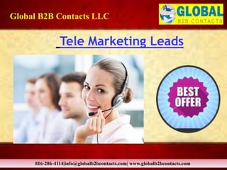 Tele Marketing Leads
Global B2B Contacts LLC
816-286-4114|info@globalb2bcontacts.com| www.globalb2bcontacts.com
 