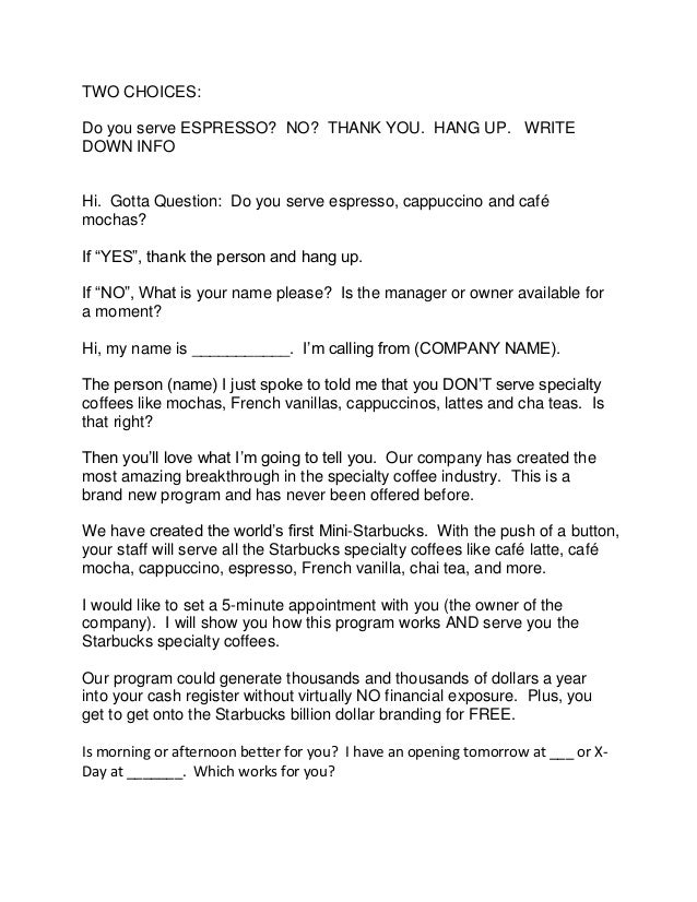 telemarketing script profile write up sample