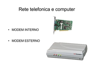 Rete telefonica e computer MODEM INTERNO MODEM ESTERNO 