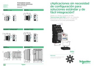 2/118
Arrancadores suaves
para motores asíncronos
Telemecanique Altistart 01
Dimensiones
ATS 01 N2 06QN, ATS 01 N2 09QN y ATS 01 N2 12QN ATS 01N2 22QN y ATS 01N2 32QN
Montaje sobre riel  (35 mm) Fijación tornillos Montaje sobre riel  (35 mm)
ATS 01N2 44Q ATS 01N2 72Q y ATS 01N2 85Q
Fijación por tornillos Fijación por tornillos
DF563687
DF563688
DF563685
DF563686
DF563683
DF563684
Presentación: 2/2
Características: 2/3
Referencias: 2/4
Esquemas: 2/5
Dimensiones: 2/6
ATS 01N1 06FT ATS 01N1 12FT
Montaje sobre riel  (35 mm) Montaje sobre riel  (35 mm)
¿Aplicaciones sin necesidad
de configuración para
soluciones estándar y de
fácil integración?
Debido a su tamaño compacto, los relés
Telemecanique Zelio Relé pueden ser integrados
fácilmente en tableros eléctricos y cumplir una
multiplicidad de funciones personalizables.
Zelio
Relés
Aplicaciones
 Tableros eléctricos de distribución, control y
automatización de cualquier sector.
 