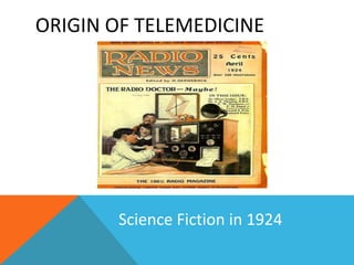 ORIGIN OF TELEMEDICINE
Science Fiction in 1924
 