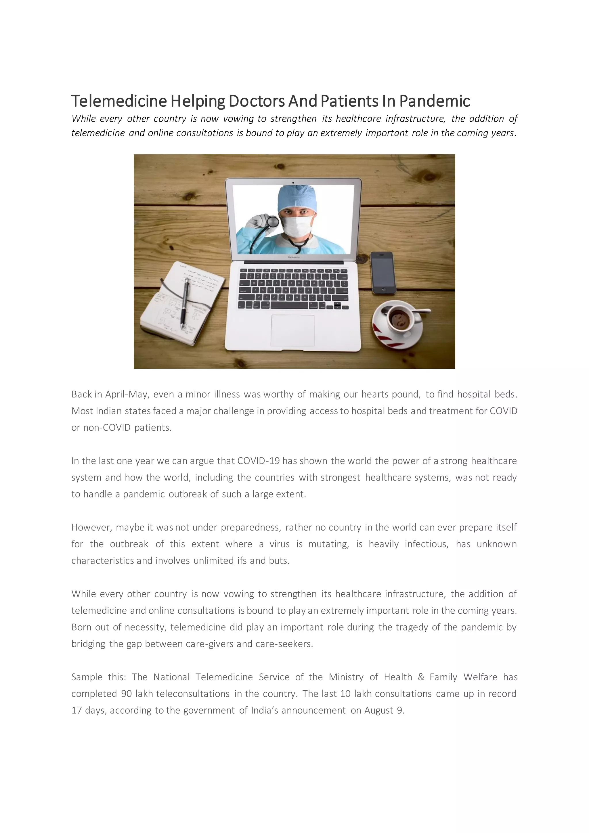 Telemedicine helping doctors and patients in pandemic | PDF