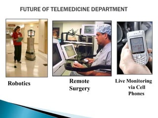 Robotics Remote
Surgery
Live Monitoring
via Cell
Phones
 