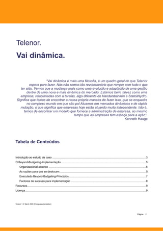 [PO] Beyond Budgeting execução estudo de caso Telenor (Beyond Budgeting Implementation Case Study: Telenor, Portuguese version)