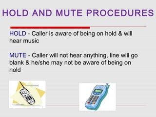 MUTE PROCEDURES
Should only be used if the hold time is less or
equal to 30 sec.
For a short query when resource is close ...