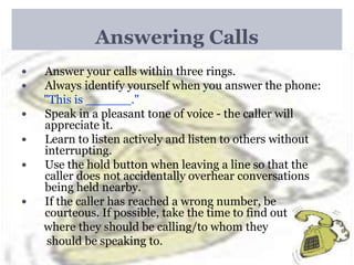 Telephone Etiquettes in Front Office Operations. | PPTX