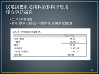 • C. 深入解釋議題
• 智經研究中心委託亞太研究所進行的電話調查數據
96
 