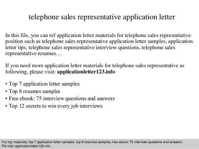 telephone sales representative application letter telephone sales representative resume samples