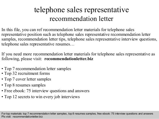 telephone sales representative recommendation letter telephone sales representative resume samples
