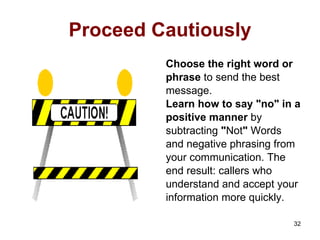 Proceed Cautiously <ul><li>Choose the right word or </li></ul><ul><li>phrase  to send the best </li></ul><ul><li>message. ...