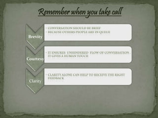 Remember when you take call

Brevity




Courtesy




 Clarity
 