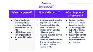 Equifax (2017)
How? Aftermath
© Gravitational, Inc. 2020 | goteleport.com
What happened? How did it occur? What happened
a...