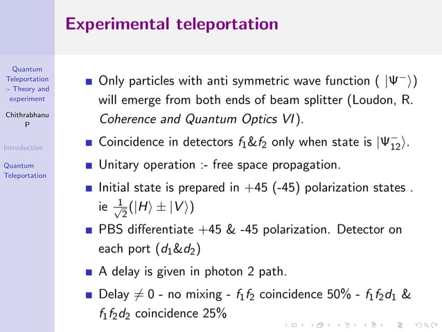 Quantum Teleportation : Theory and Experiment | PPT