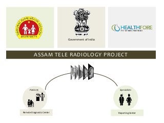 Government of India

ASSAM TELE RADIOLOGY PROJECT

Patients

Remote Diagnostic Center

Specialists

Reporting Center

 