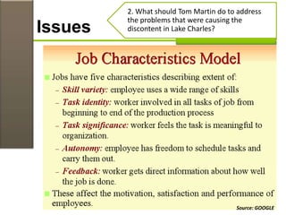 Issues
2. What should Tom Martin do to address
the problems that were causing the
discontent in Lake Charles?
Source: GOOGLE
 