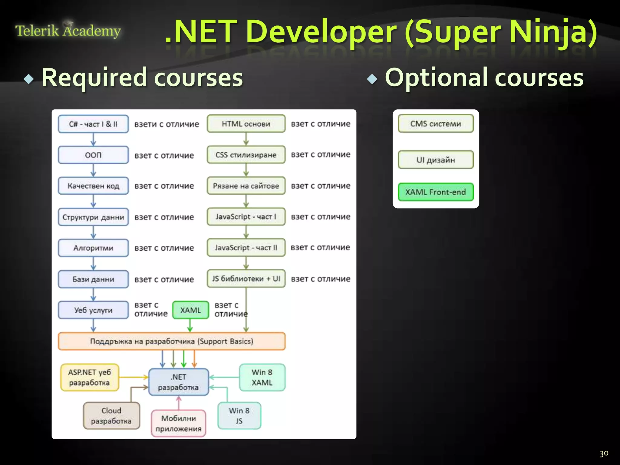 .NET Developer (Super Ninja)
 Required courses       Optional courses




                                             30
 