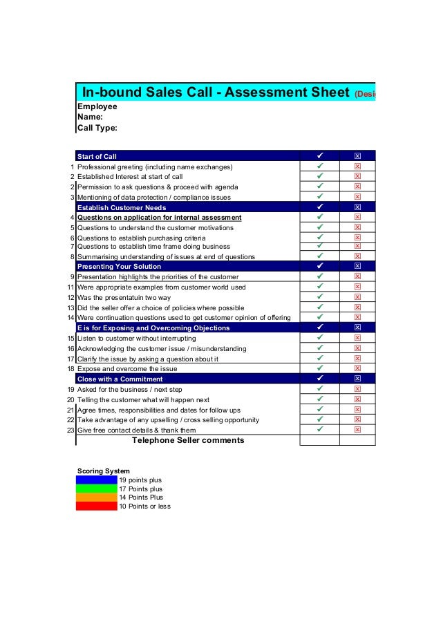 telesales in bound call evaluation process tracking sales behaviou sales call forms