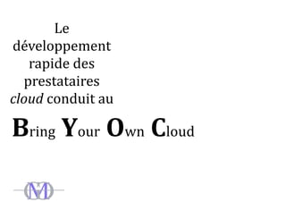 Le	
  
développement	
  
rapide	
  des	
  
prestataires	
  
cloud	
  conduit	
  au	
  
Bring	
  Your	
  Own	
  Cloud
 