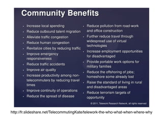 http://fr.slideshare.net/TelecommutingKate/telework-the-who-what-when-where-why
 