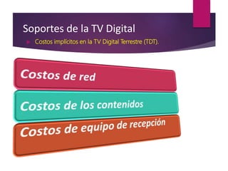 Soportes de la TV Digital
 Costos implícitos en la TV Digital Terrestre (TDT).
 