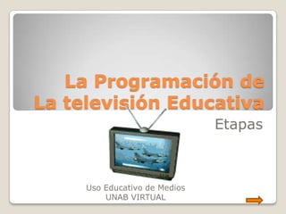 La Programación de
La televisión Educativa
                               Etapas



     Uso Educativo de Medios
         UNAB VIRTUAL
 