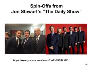 Spin-Offs from
Jon Stewart’s “The Daily Show”
54
https://www.youtube.com/watch?v=Fh6SRiBbt2E
 