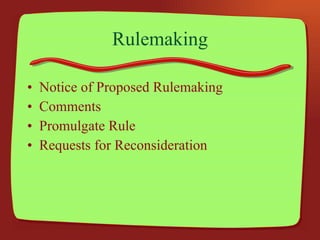 Rulemaking Notice of Proposed Rulemaking Comments Promulgate Rule Requests for Reconsideration 