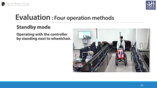 Evaluation: Four operation methods
Standby mode
Operating with the controller
by standing next to wheelchair.
23
 
