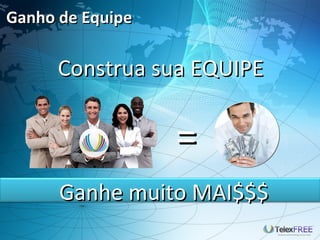 Ganho de Equipe

      Construa sua EQUIPE


                  =
      Ganhe muito MAI$$$
 