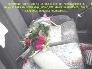 UN RAMO DE FLORES QUE NO LLEGO A SU DESTINO, PUDO SER PARA LA MAMA, EL PAPA, UN HERMANO (A), NOVIO, ETC. NUNCA LO SABREMOS, LO QUE SI SABEMOS, ES QUE SE PUDO EVITAR.... 