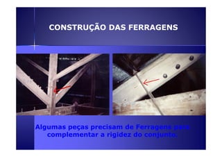 CONSTRUÇÃO DDAASS FFEERRRRAAGGEENNSS 
Algumas peças precisam de Ferragens para 
complementar a rigidez do conjunto. 
 