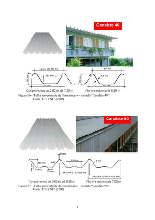 Figura 06 – Telha autoportante de fibrocimento – modelo “Canalete 49”.
Fonte: ETERNIT (2002)
Figura 07 – Telha autoportante de fibrocimento – modelo “Canalete 90”.
Fonte: ETERNIT (2002)
5
 