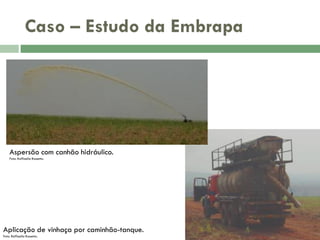 Caso – Estudo da Embrapa

Aspersão com canhão hidráulico.
Foto: Raffaella Rossetto.

Aplicação de vinhaça por caminhão-tanque.
Foto: Raffaella Rossetto.

 