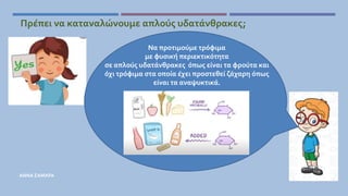 ΑΝΝΑ ΣΑΜΑΡΑ
Πρέπει να καταναλώνουμε απλούς υδατάνθρακες;
Να προτιμούμε τρόφιμα
με φυσική περιεκτικότητα
σε απλούς υδατάνθρακες όπως είναι τα φρούτα και
όχι τρόφιμα στα οποία έχει προστεθεί ζάχαρη όπως
είναι τα αναψυκτικά.
 