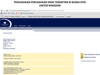 PERUSAHAAN-PERUSAHAAN YANG TERDAFTAR DI BURSA EFEKUNITED KINGDOMhttp://wck2.companieshouse.gov.uk/81c3a7eaaf3a485d4d5ded545f87248b/wcframe?name=accessCompanyInfoLINk :-