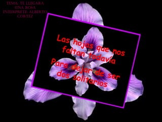 Tema: Te llegara una rosa Interprete: Alberto Cortez Las hojas que nos faltan todavía Para dejar de ser dos solitarios   