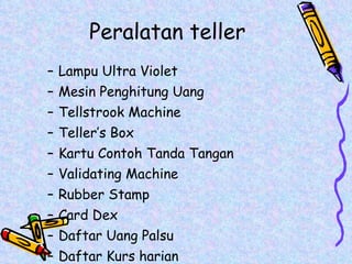 Peralatan teller Lampu Ultra Violet Mesin Penghitung Uang Tellstrook Machine Teller’s Box Kartu Contoh Tanda Tangan Validating Machine Rubber Stamp Card Dex Daftar Uang Palsu Daftar Kurs harian 