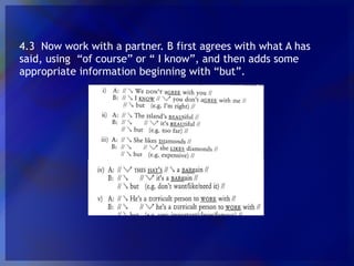 4.3 Now work with a partner. B first agrees with what A has said, using “of course” or “ I know”, and then adds some appropriate information beginning with “but”.